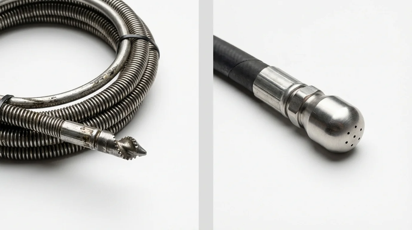 Drain snake cable and hydro jetting nozzle used for drain cleaning in Shelby, NC