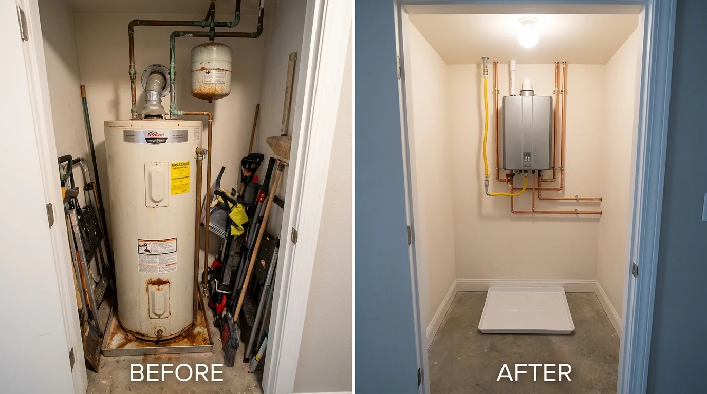Tank water heater versus wall-mounted tankless unit comparison for Shelby, NC homeowners