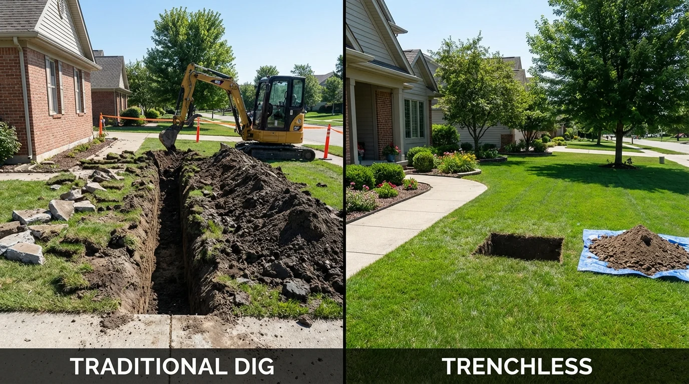 Trenchless sewer repair with minimal yard damage versus traditional excavation in Shelby, NC